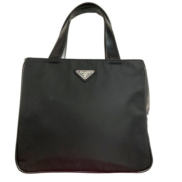 Prada black nylon and patent leather zipper tote bag - Picture 1 of 16